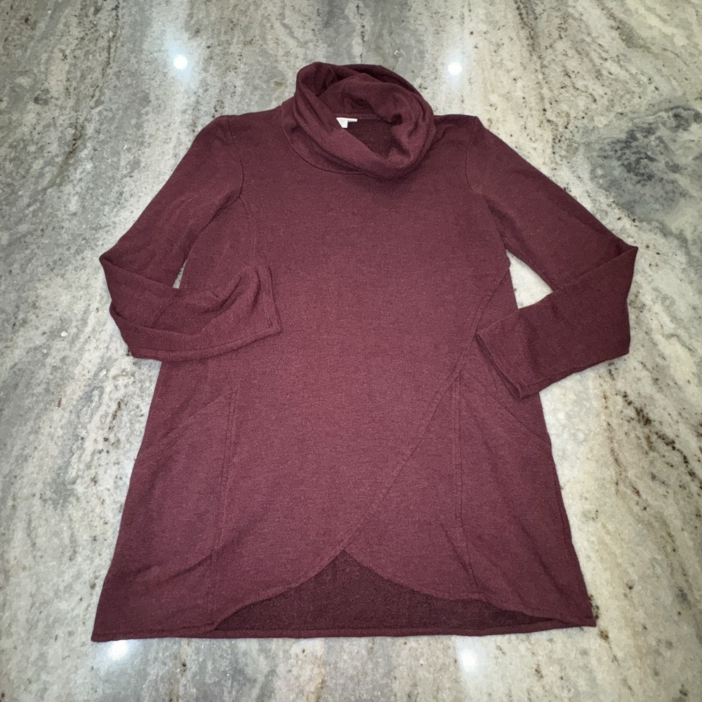 Pure J. Jill Cowl Neck Top Burgundy Maroon Pockets Sweater Shirt Size XS Modal